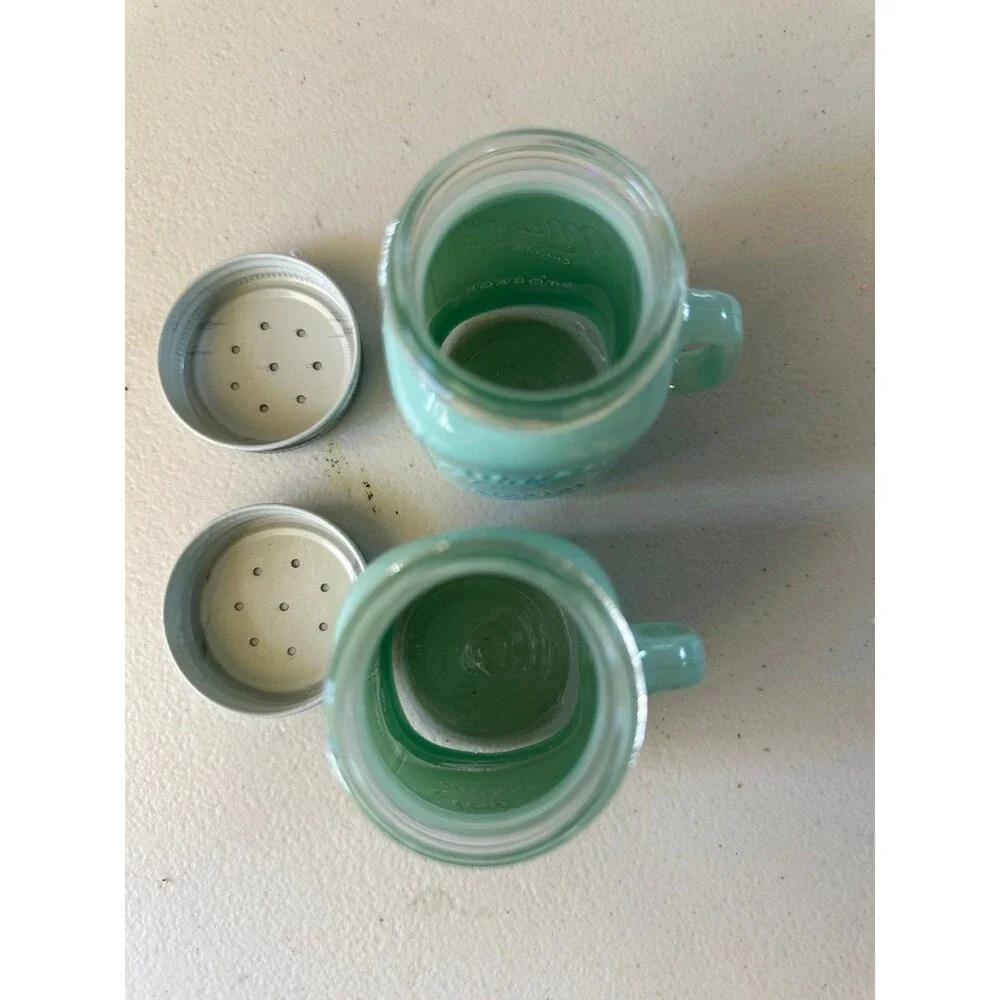 Mason Jar Craft & More Farmhouse Style Milk Glass Green Salt Pepper Shaker Set